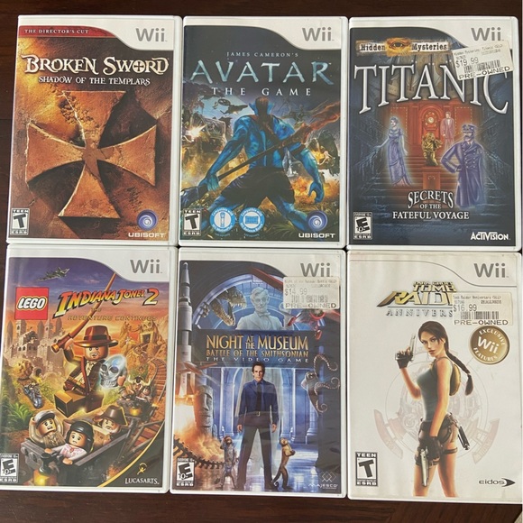 Lot of 6 Wii Games Broken Sword Avatar Titanic Logo Indiana Jones 2 & more